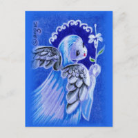 Ángel azul lindo con el lirio de pascua