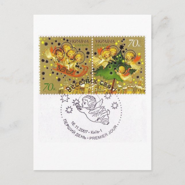 Postal Festiva Angel Babies, Navidades de Ucrania (Anverso)