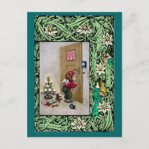 Postal Festiva Ángel bebé en la puerta