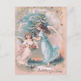 Postal Festiva Angel Cherub Christmas Tree Apple Stars