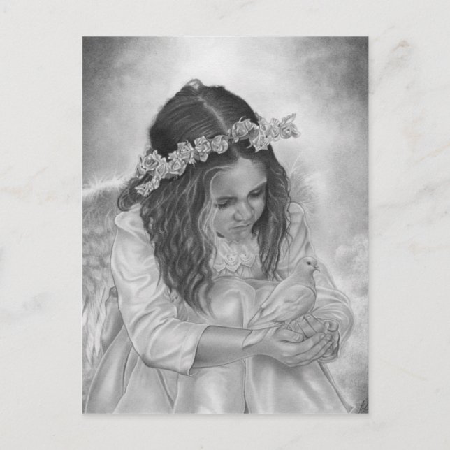 Postal Festiva Angel chica dove bendiciones Postcard (Anverso)