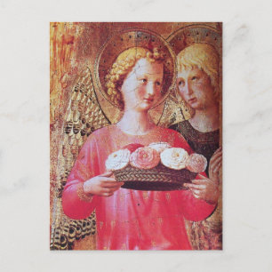 POSTAL FESTIVA ANGEL CON NAVIDADES ROSAS