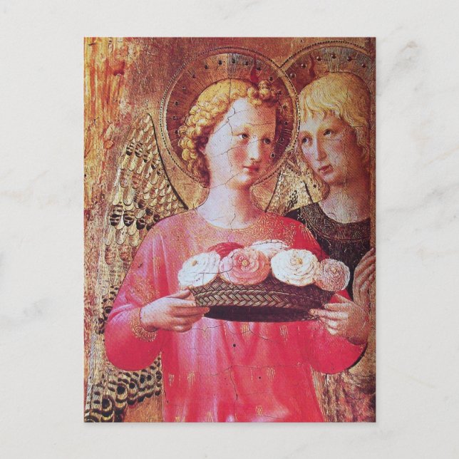 POSTAL FESTIVA ANGEL CON NAVIDADES ROSAS (Anverso)