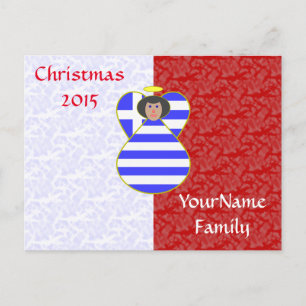 Postal Festiva Ángel de la bandera griega con cabello negro