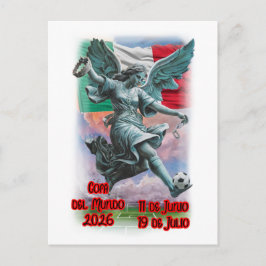 Postal Festiva Ángel de la Independencia jugando fútbol en un 