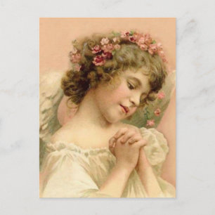 Postal Festiva Ángel de la oración navideña vintage