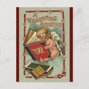 Postal Festiva Ángel El día de San Valentín Vintage, libro de lec