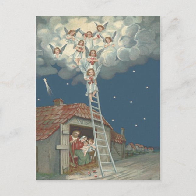 Postal Festiva Angel Manger Natividad Jesús Cristiano (Anverso)