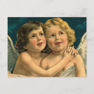 Postal Festiva Ángeles navidades - Arte vintage