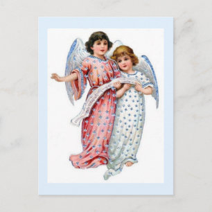 Postal Festiva Ángeles navidades En Rosa Y Azul