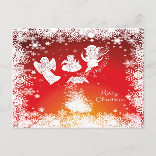 Postal Festiva Ángeles Navideños Voladores Hermosos-Nieve Blanca- (Anverso)