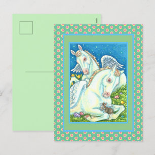 POSTAL FESTIVA ÁNGELES ORIENTALES, PONES BLANCOS, BUNNIES Y HUEVO