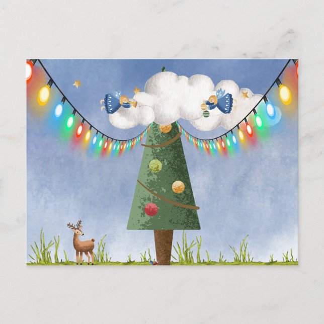 Postal Festiva Ángeles sobre el Personalizable de árbol de alta d (Anverso)