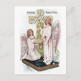 Postal Festiva Angels de Pascua en libro con cruz