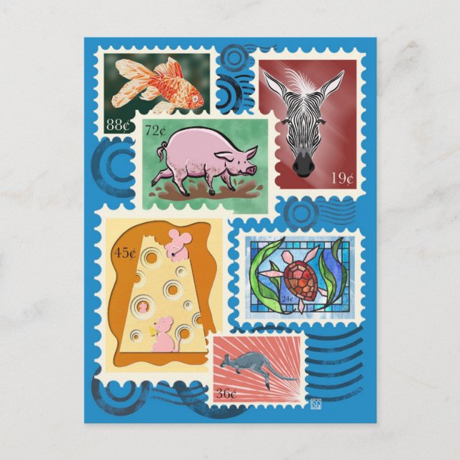 Postal Festiva Animal Postage Stamps Postcards (Anverso)