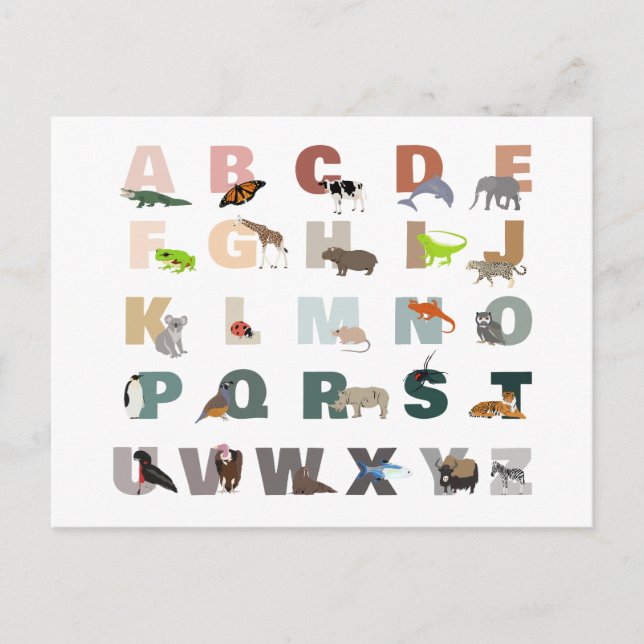 Postal Festiva Animales ABC Cute Alphabet (Anverso)