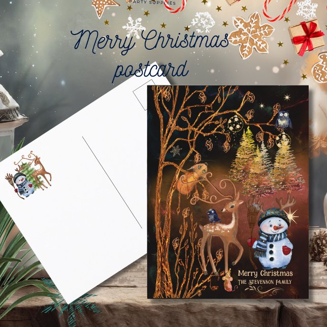 Postal Festiva Animales boscosos encantados (Enchanted Forest Woodland Animals Holiday Postcard)