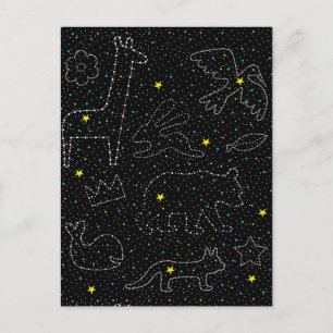 Postal Festiva Animales con estrellas del cielo mágico
