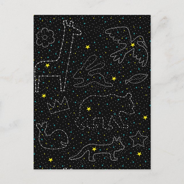 Postal Festiva Animales con estrellas del cielo mágico (Anverso)