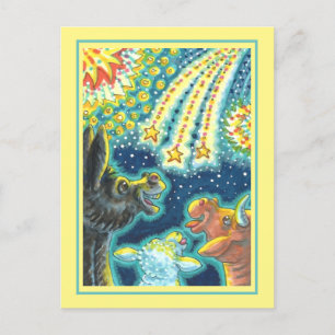 POSTAL FESTIVA ANIMALES DE BARNYARD FARM EN EL CUARTO DE JULIO