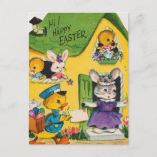 Postal Festiva Animales de Pascua Felices de los años 50