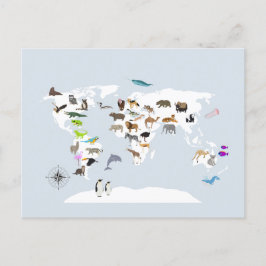 Postal Festiva Animales del Mapa Mundial de Niños