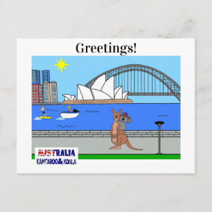 Postal Festiva Animales del Mundo, Australia: Canguro y Koala