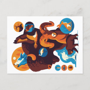 Postal Festiva Animales salvajes V.11