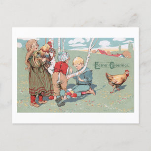 Postal Festiva Animales y niños de la granja de Semana Santa