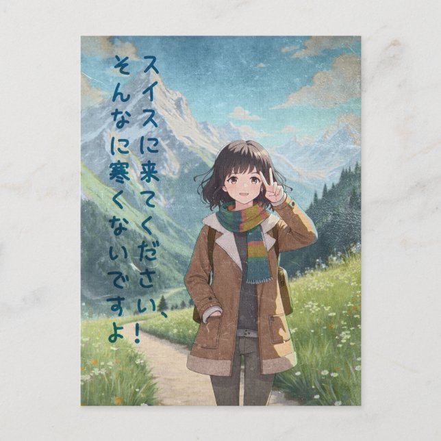 Postal Festiva Anime Girl in the Swiss Alps, Switzerland - Retro  (Anverso)