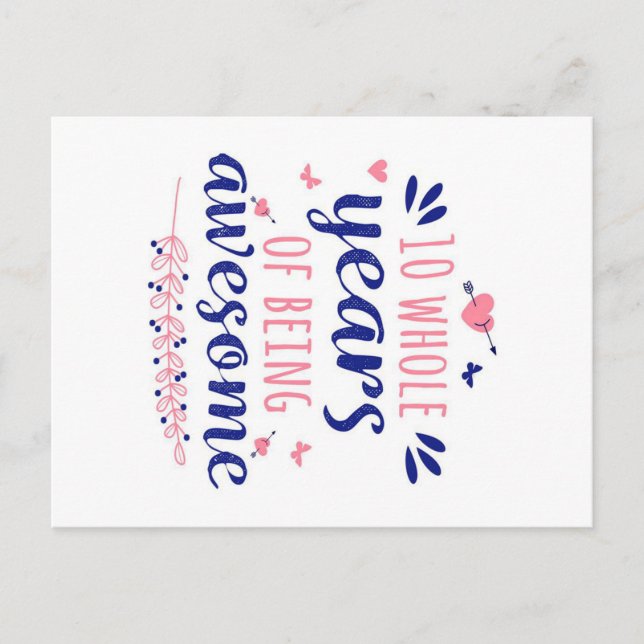 Postal Festiva Aniversario 10 años enteros de ser asombroso (Anverso)