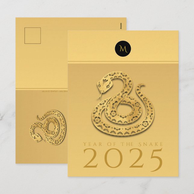 Postal Festiva Año chino de las serpientes 2025 Elegantes textos  (Anverso / Reverso)