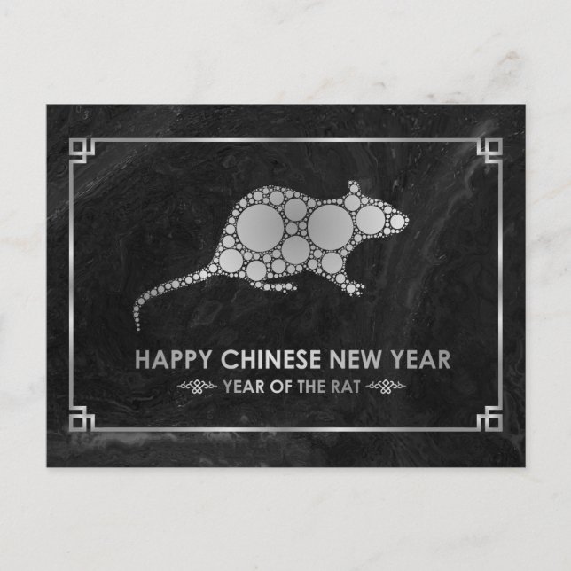Postal Festiva Año de la Rata Metalizado Blanca 2020 (Anverso)