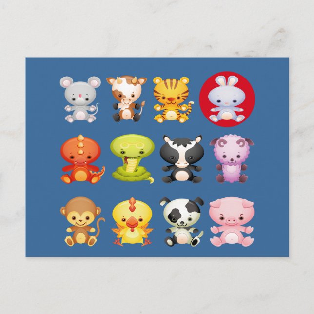 Postal Festiva Año de los animales zodiacos chinos en el conejo (Anverso)