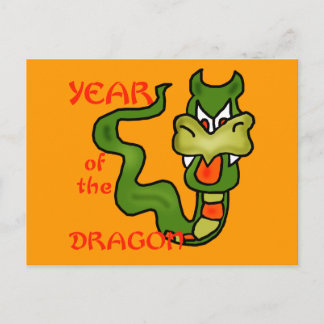 Postal Festiva Año del dragón con el dragón del dibujo animado