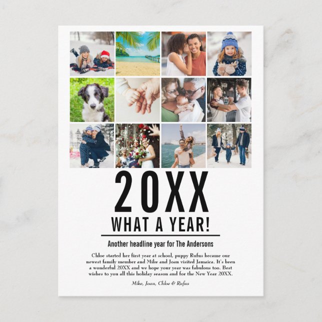 Postal Festiva Año En Revisión 12 Collages de fotos Navidades mod (Anverso)