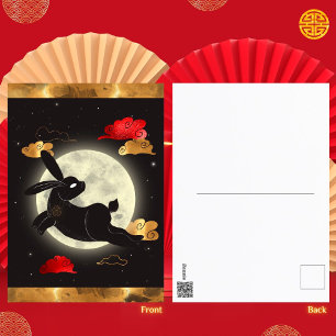 Postal Festiva Año Lunar de la Luna del Conejo Negro Rojo Oro