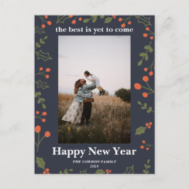 Postal Festiva Año Nuevo 1 Foto Festividad Botánica Holly Moderno