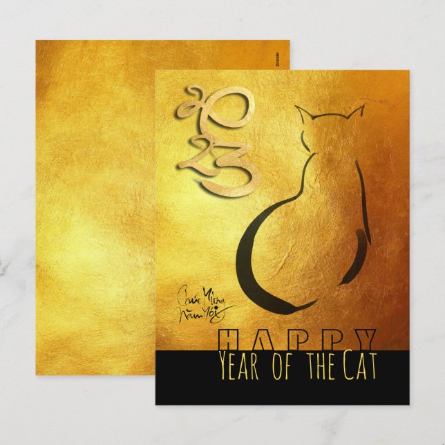 Postal Festiva Año nuevo 2023 Vietnamita de gatos de pintura orig (Anverso / Reverso)