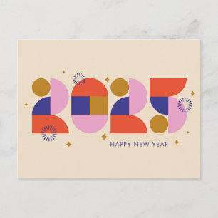 Postal Festiva Año Nuevo 2025 - Celebración Geométrica Audaz