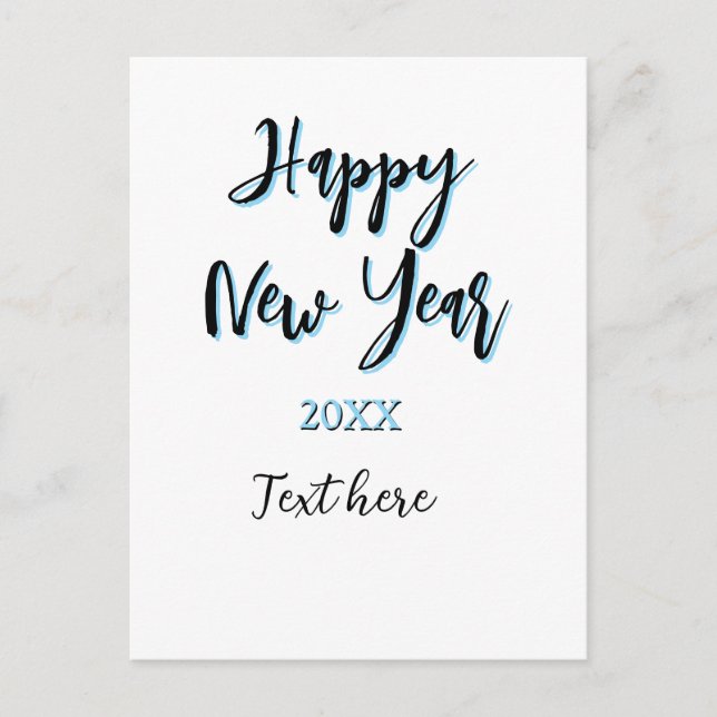 Postal Festiva Año nuevo azul negro audaz año simple (Anverso)