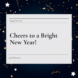 Postal Festiva Año Nuevo brillante blanco y negro minimalista