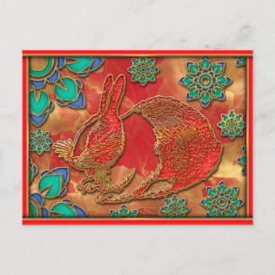 Postal Festiva Año Nuevo Chino 2023 Conejo Azul Verde Rojo Dorado