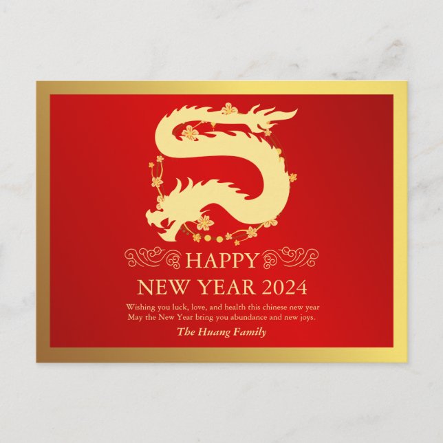Postal Festiva Año Nuevo Chino 2024, Año Del Holi Rojo Dragón (Anverso)