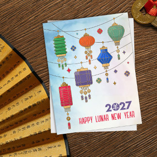 Postal Festiva Año Nuevo Chino de la Cabra 2027 - Faroles