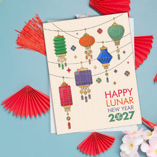Postal Festiva Año Nuevo Chino de la Cabra 2027 - Faroles