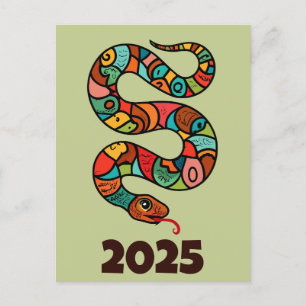 Postal Festiva Año Nuevo Chino De La Serpiente Madera 2025