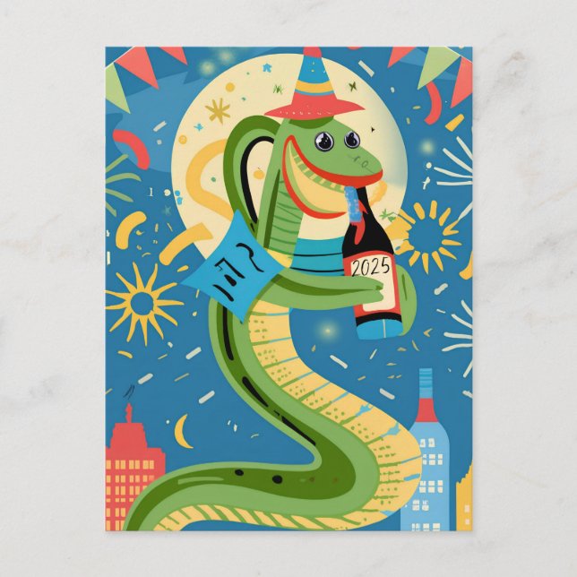 Postal Festiva Año Nuevo Chino De La Serpiente Madera 2025 (Anverso)