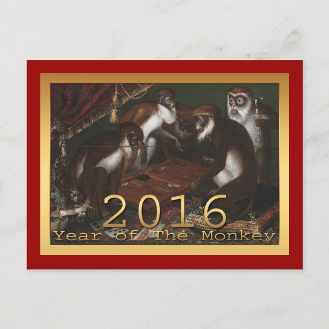 Postal Festiva Año Nuevo chino del mono 2016 - pintura (Anverso)