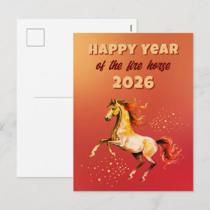 Postal Festiva Año Nuevo Chino Feliz del Caballo de Fuego 2026